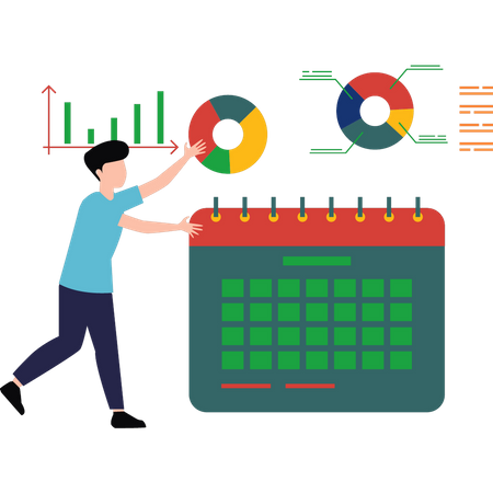 Kleiner Junge analysiert Diagrammkalender  Illustration