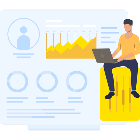 Kleiner Junge arbeitet am Laptop an der Datenanalyse  Illustration