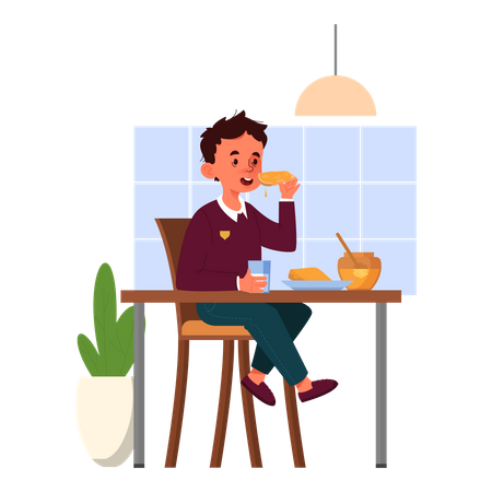 Kleiner Junge beim Frühstück  Illustration