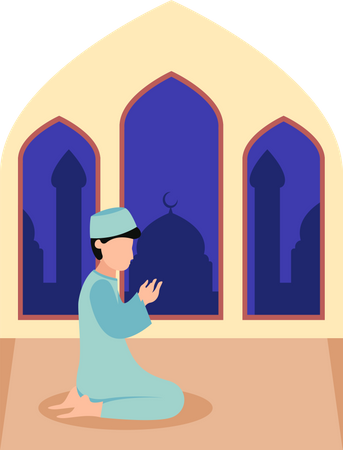 Kleiner Junge beim islamischen Gebet  Illustration