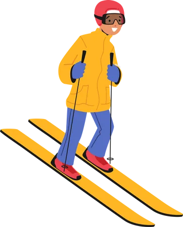 Kleiner Junge beim Skifahren  Illustration
