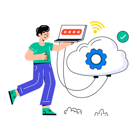 Kleiner Junge Cloud Computing  Illustration