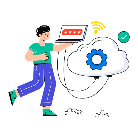 Kleiner Junge Cloud Computing  Illustration