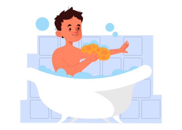 Kleiner junge der ein bad nimmt  Illustration