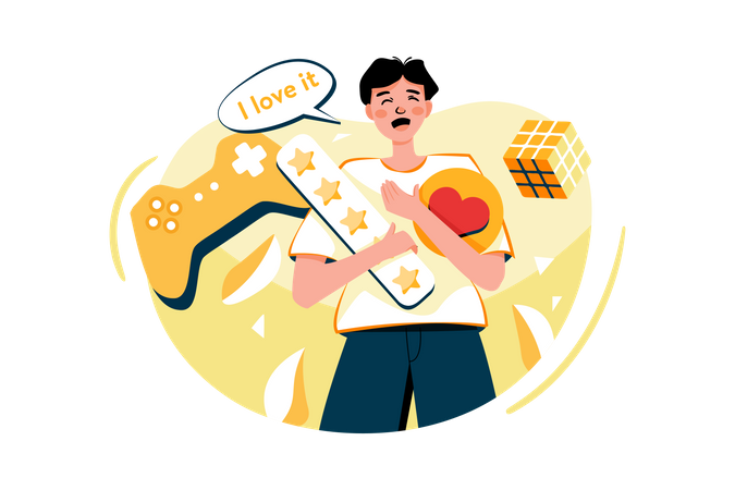 Kleiner Junge freut sich über das Spielzeug, das er bekommen hat  Illustration