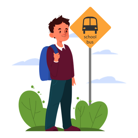 Kleiner Junge geht zur Schule  Illustration