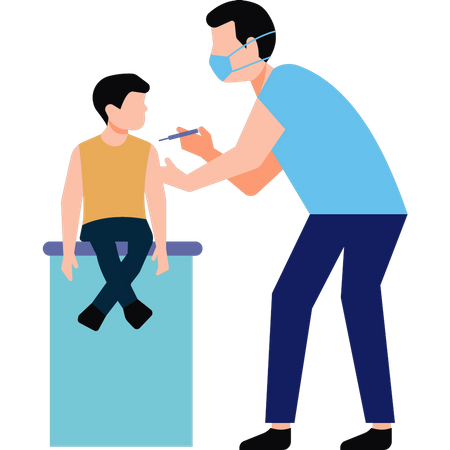 Kleiner Junge gibt einem Kind eine Impfspritze  Illustration