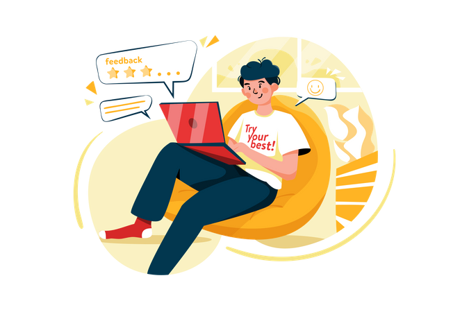 Kleiner Junge gibt Feedback für den Service  Illustration