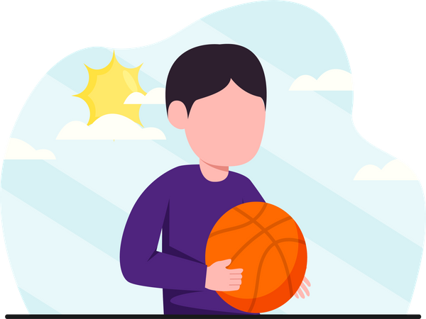 Kleiner junge der basketball hält  Illustration