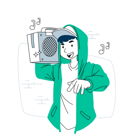 Kleiner Junge hört Musik  Illustration