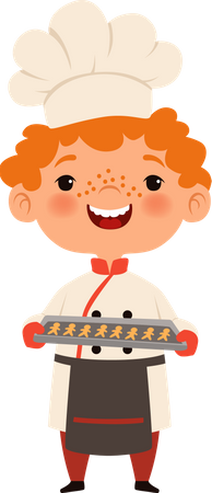 Kleiner Junge Koch bereitet Essen zu  Illustration