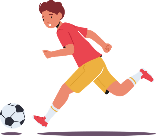 Kleiner Junge läuft mit Fußball im Stadion  Illustration