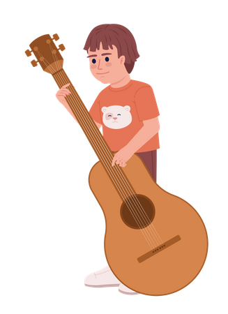 Kleiner Junge lernt Gitarre spielen  Illustration