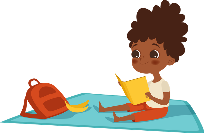Kleiner Junge liest beim Picknick  Illustration