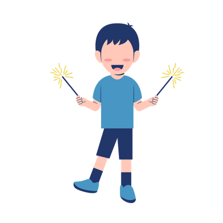 Kleiner Junge mit Feuerwerk  Illustration