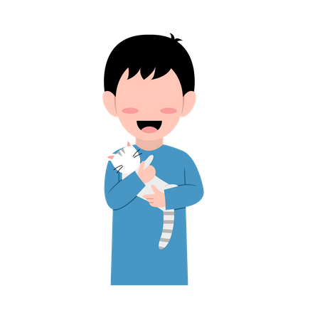 Kleiner Junge mit Katze  Illustration