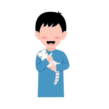 Kleiner Junge mit Katze  Illustration