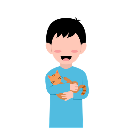 Kleiner Junge mit Katze  Illustration