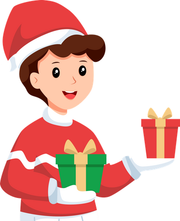 Kleiner Junge mit Weihnachtsgeschenken  Illustration