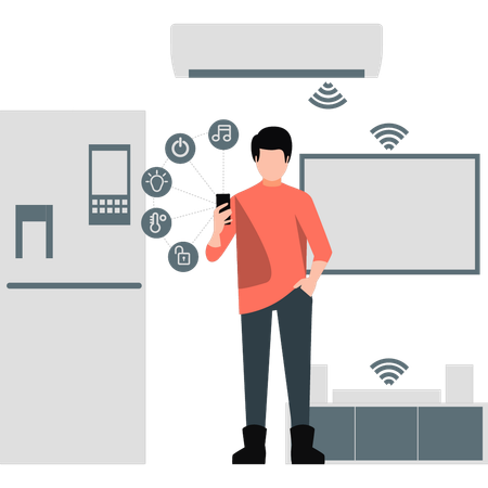 Kleiner Junge nutzt WLAN auf dem Handy  Illustration