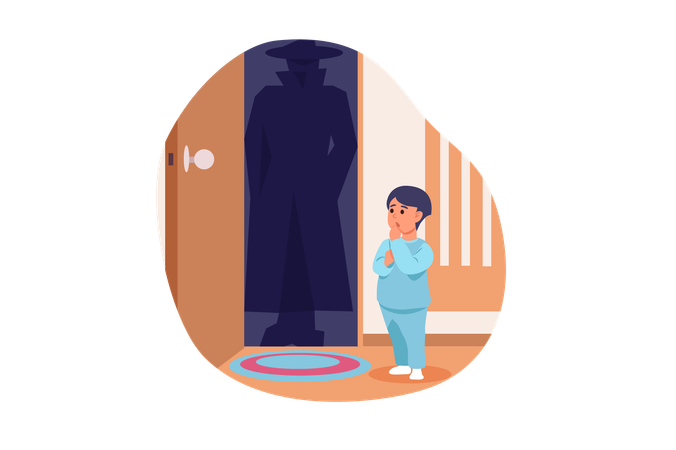 Kleiner Junge öffnete einem Fremden die Tür  Illustration