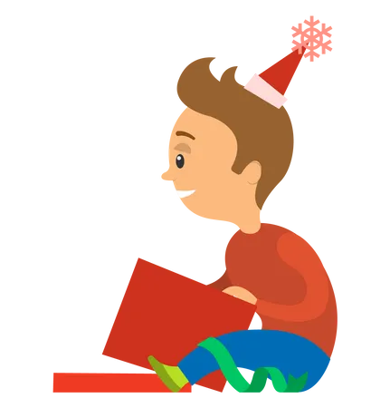 Kleiner Junge öffnet Geburtstagsgeschenke  Illustration