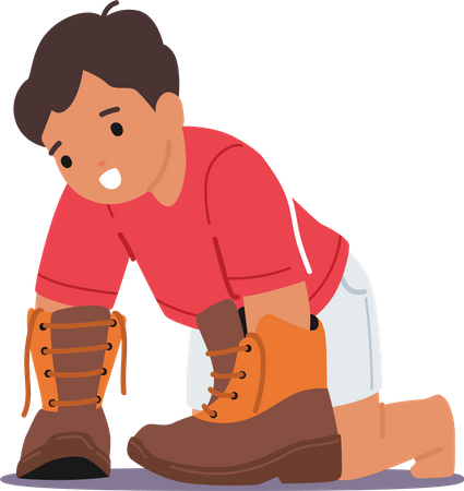 Kleiner Junge probiert die Schuhe seines Vaters an  Illustration