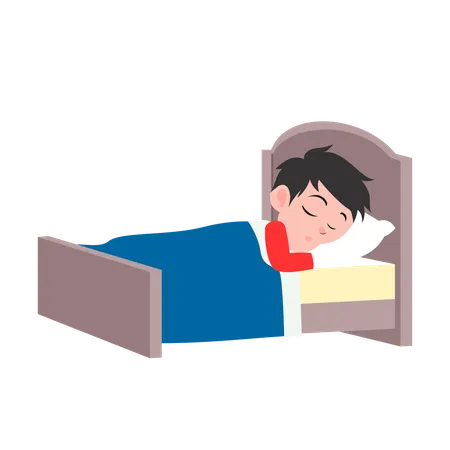 Kleiner Junge ruht sich im Bett aus  Illustration