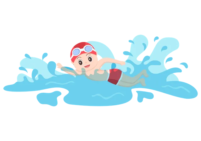 Kleiner Junge schwimmt im Pool  Illustration