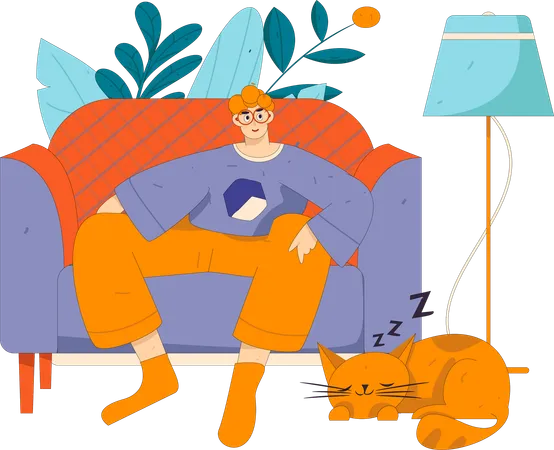 Kleiner Junge sitzt auf dem Sofa und sieht fern  Illustration