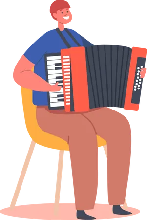 Kleiner Junge spielt Akkordeon, modernes Tasteninstrument  Illustration