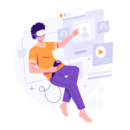 Kleiner Junge spielt Spiel auf Metaverse  Illustration