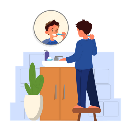 Kleiner Junge steht im Badezimmer  Illustration