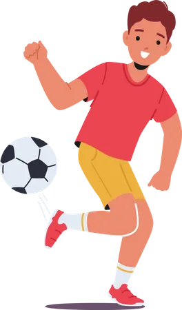 Kleiner Junge übt Fußballfähigkeiten  Illustration