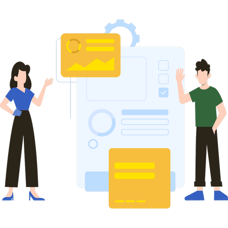 Junge Jungen und Mädchen arbeiten an einem Diagrammbericht  Illustration