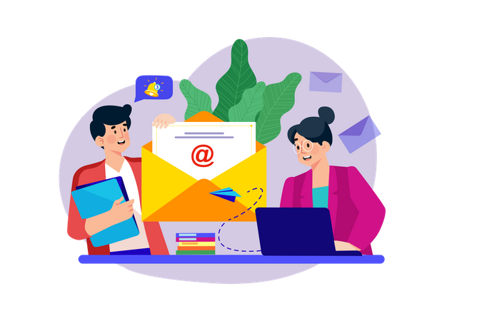 Kleiner Junge und Mädchen beim E-Mail-Marketing  Illustration