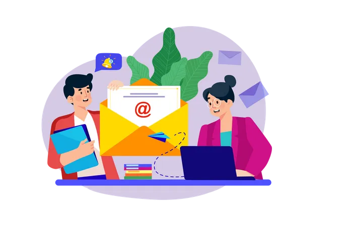 Kleiner Junge und Mädchen beim E-Mail-Marketing  Illustration