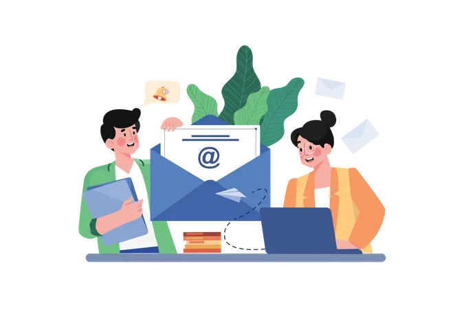 Kleiner Junge und Mädchen beim E-Mail-Marketing  Illustration