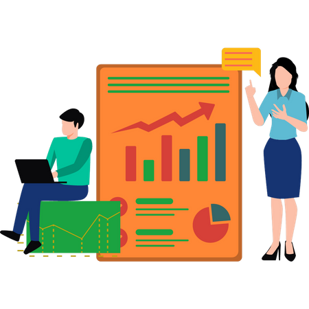 Kleiner Junge und Mädchen arbeiten an einem Diagramm  Illustration