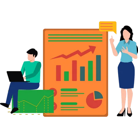 Kleiner Junge und Mädchen arbeiten an einem Diagramm  Illustration