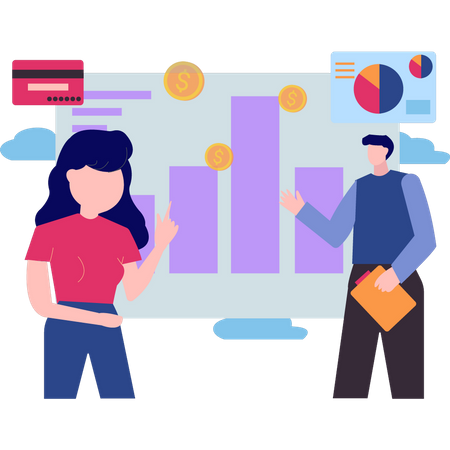 Junge Jungen und Mädchen diskutieren Dollardiagramm  Illustration