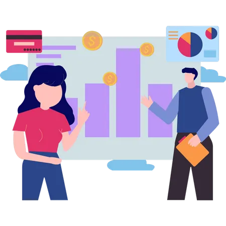 Junge Jungen und Mädchen diskutieren Dollardiagramm  Illustration