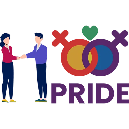 Junge Jungen und Mädchen tun Handschlag und zeigen Gender-Pride-Liebe  Illustration