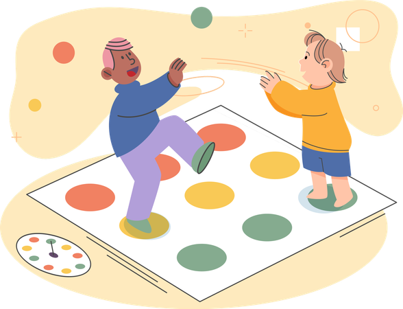 Kleiner Junge und Mädchen spielen lustige Spiele  Illustration