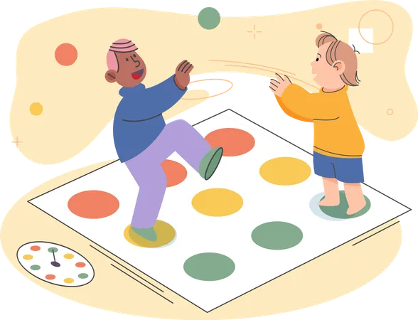 Kleiner Junge und Mädchen spielen lustige Spiele  Illustration