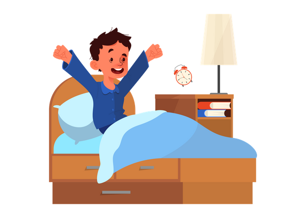 Kleiner Junge wacht auf  Illustration