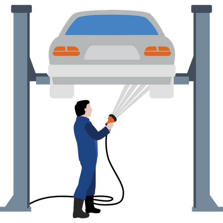 Kleiner Junge wäscht Auto  Illustration