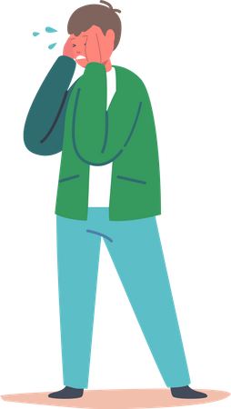 Kleiner Junge weint und bedeckt sein Gesicht mit den Händen  Illustration