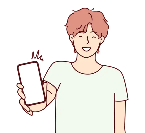 Kleiner Junge zeigt Handy  Illustration