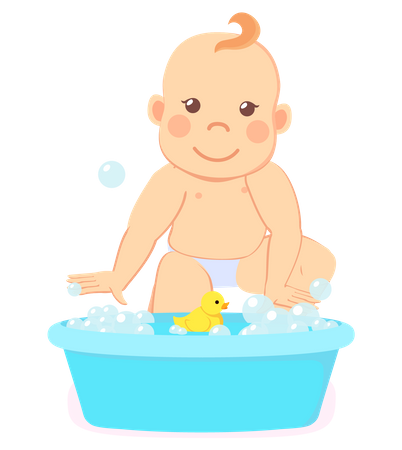 Kleines Baby badet in der Wanne  Illustration